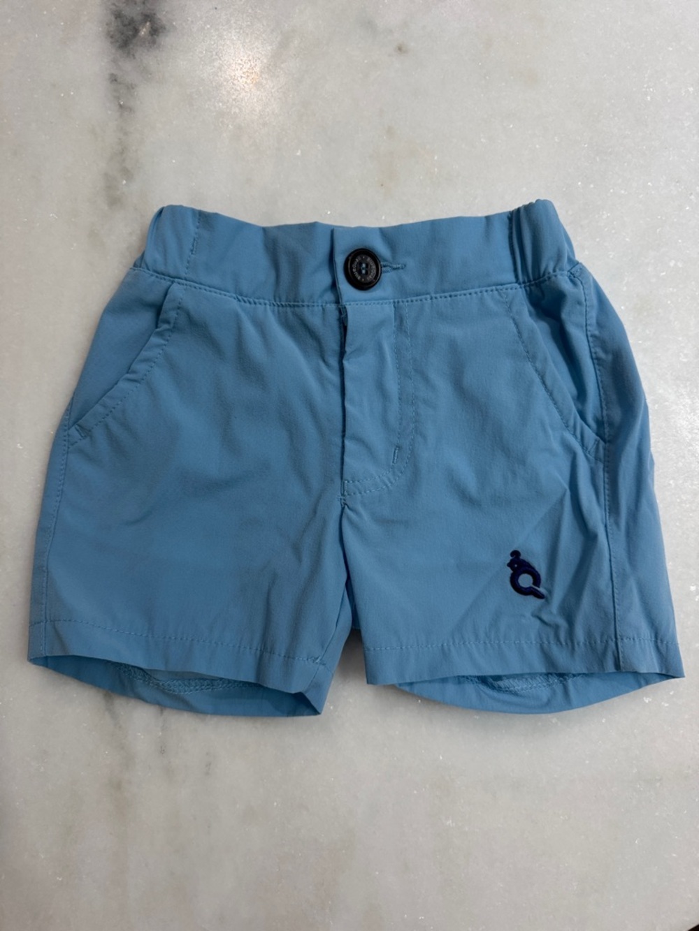 Light Blue Girls' Stretch Active Shorts with Navy Accent
